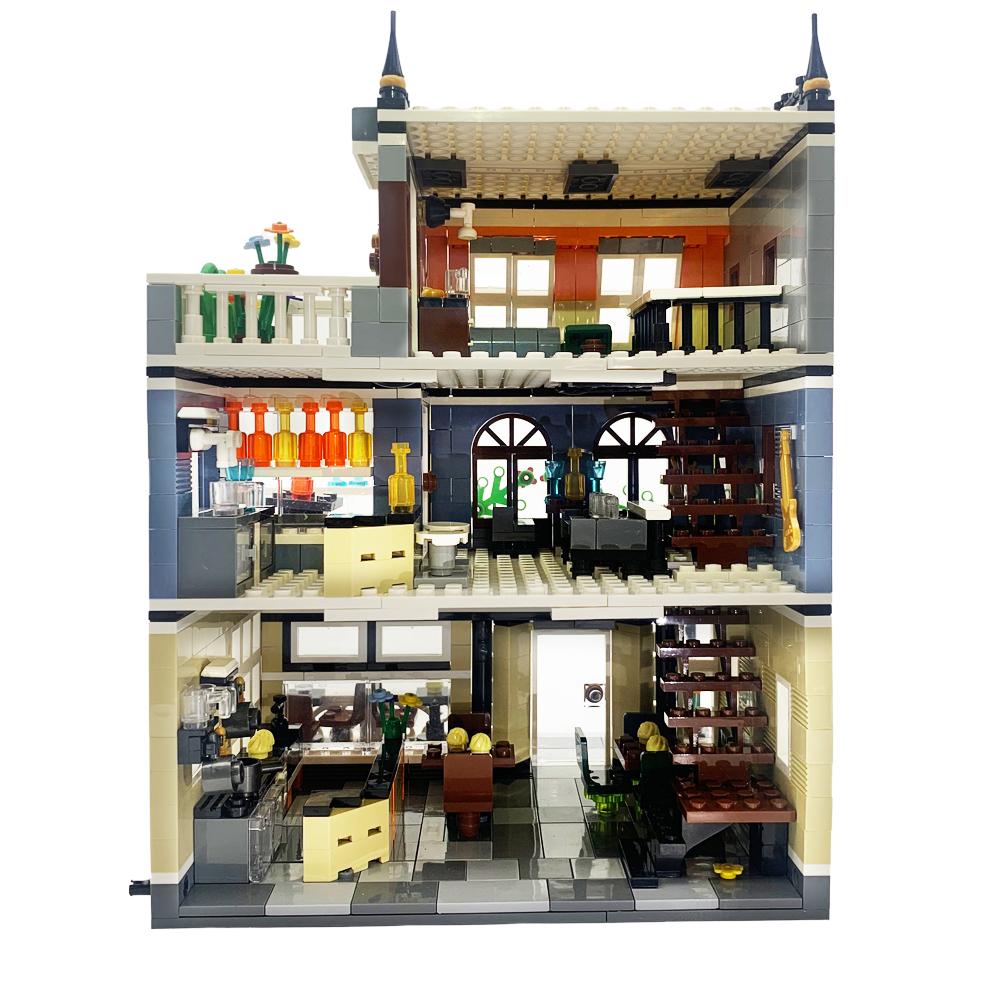 Garten Hotel Themen-Bausatzsteine mit Licht Stadt Straßenansicht Modellsteine Kreatives DIY-Set Ideales Geburtstagsgeschenk Spielzeug für Kinder