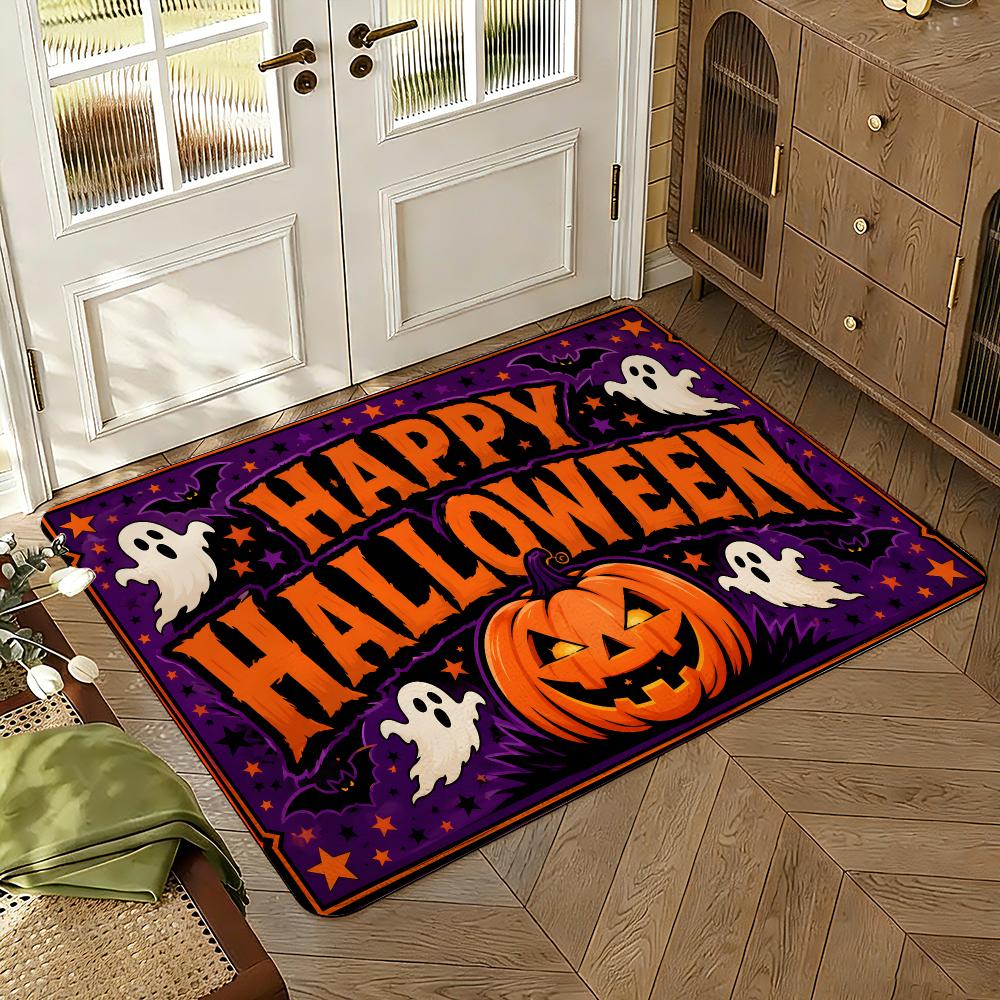 HAPPY HALLOWEEN Floor Mat Soft Thickened Absorbent Non-Slip Bedroom Living Room Door Mat Home Decor Flannel Rugs