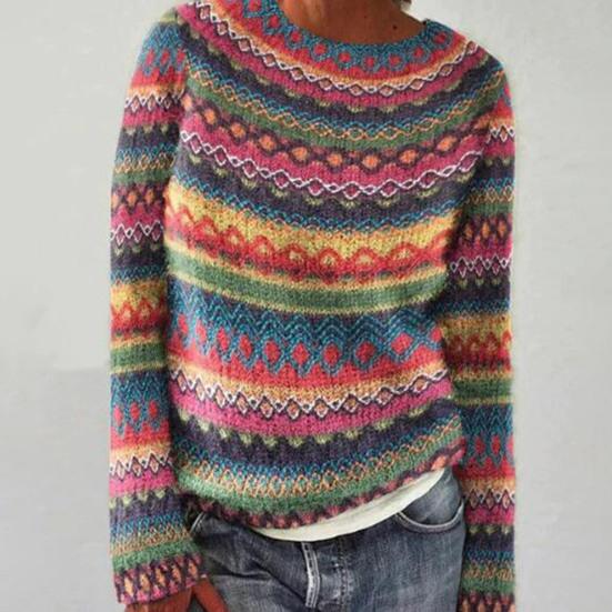 Sweter damski z okrągłym dekoltem i długim rękawem, z nadrukiem graficznym, luźny krój, gruby, ciepły, dzianinowy, do codziennego noszenia