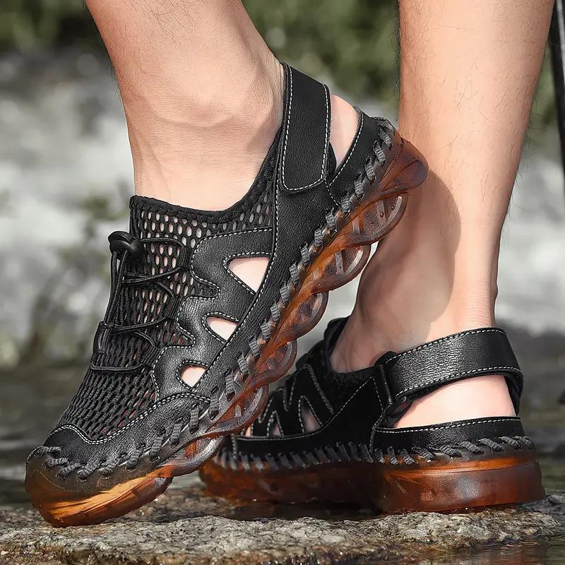 Summer Men's Sandals Handmade Mesh Breathable Casual Shoes