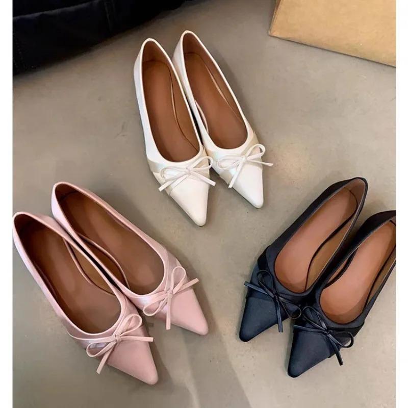 2025 Leather Spring Autumn Handmade Bowknot Flats Ballerina Shoes Women Loafers Low Heel Women Flats Shoes
