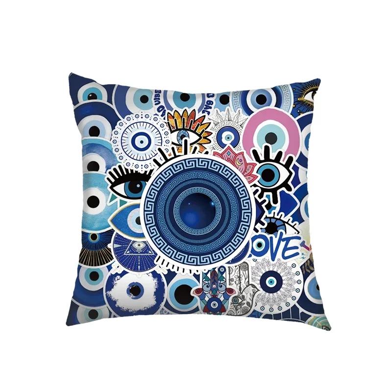 Mandala Floral Print Pillow Case Turkish Blue Evil Eye Cushion Sofa Cases Home Square Throw Pillow Cover Living Room Decoration