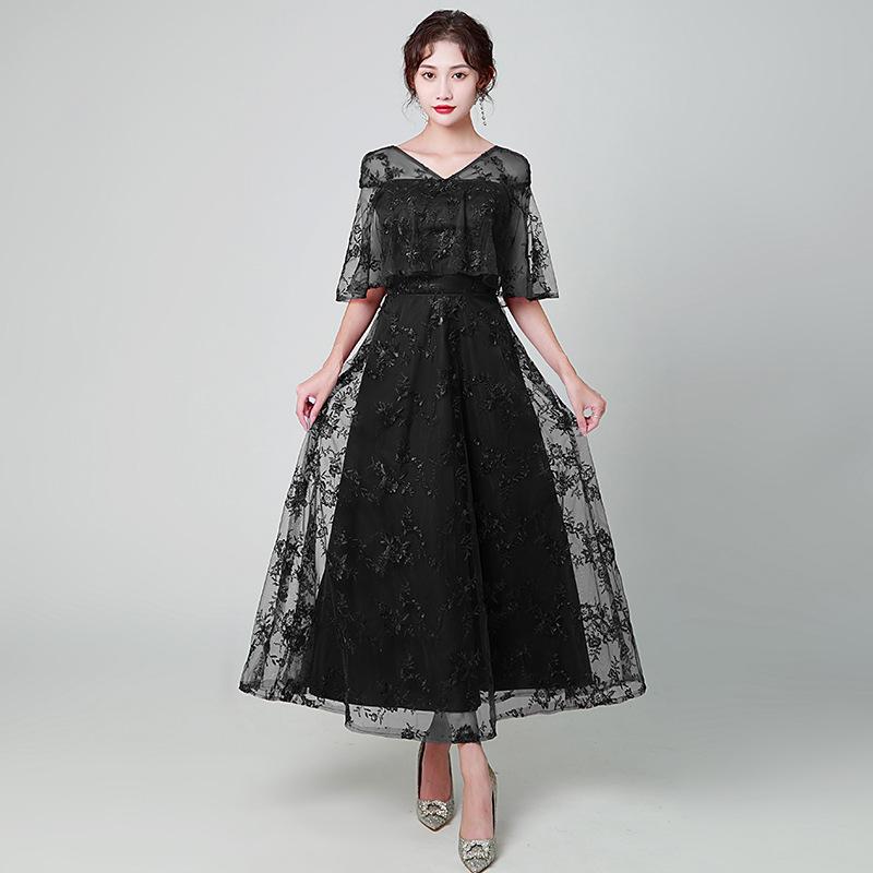 

Evening dress V-neck international station new medium and long temperament slim lace dress XXXL чорний