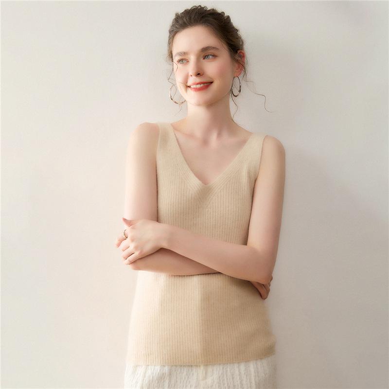 Lekasha Women's Cashmere Sleeveless V-Neck Wool Camisole for Autumn/Winter