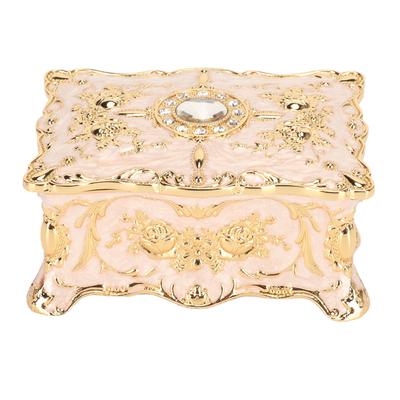 Vintage Rechteckige Schmuckschatulle Retro Metall Antik Emaille Goldbesatz Strass Schmuck Aufbewahrungsbox