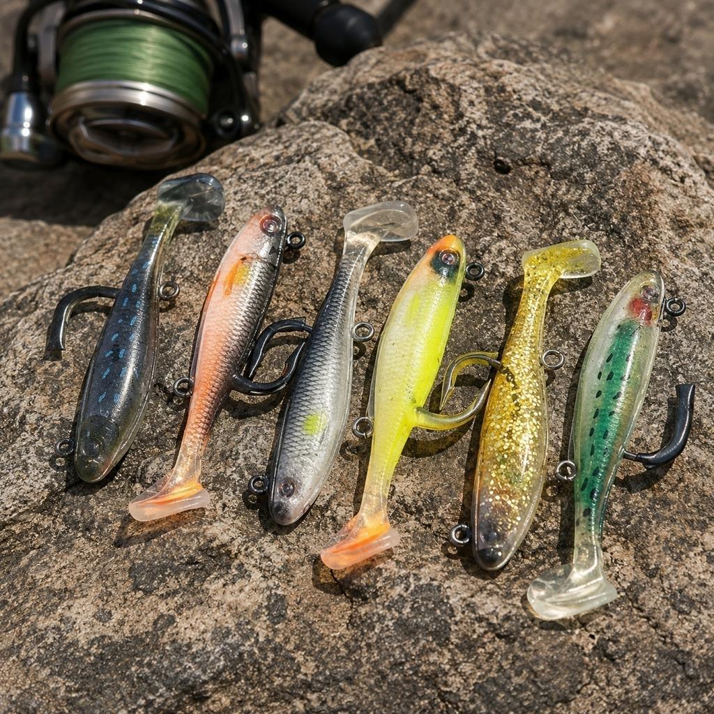 6cm Soft Bait Fishing Lure Set T-Tail Swimbait Lifelike Artificial Fish Bait for Freshwater Saltwater Fishing with Multiple Jointed Segments