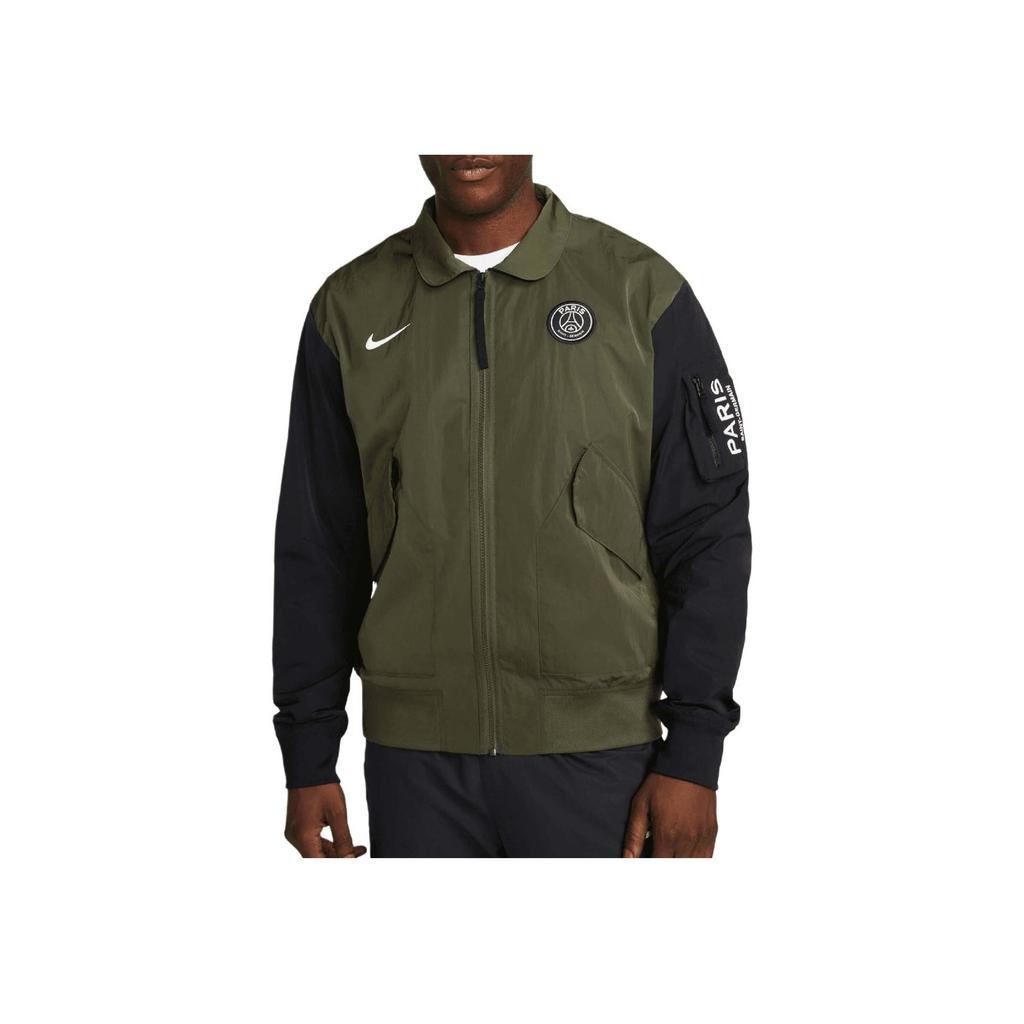 Nike Paris Saint Germain Football Casual Series Pattern Logo Zip Long Sleeve Jacket Men Jacket Green DQ8972-325