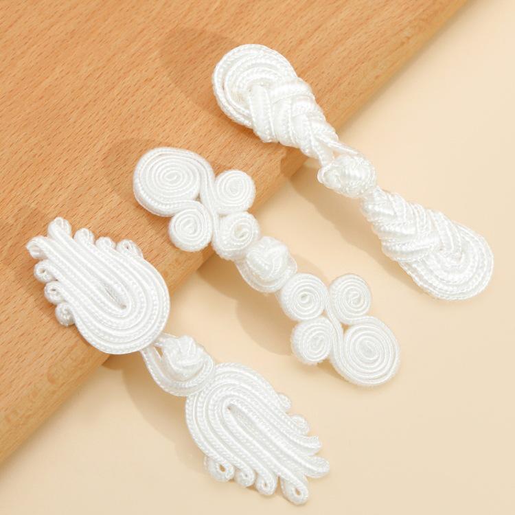 White Nylon Frog Buttons, Handmade Rope Woven Chinese Tang Suit Qipao Retro Flower Accessories