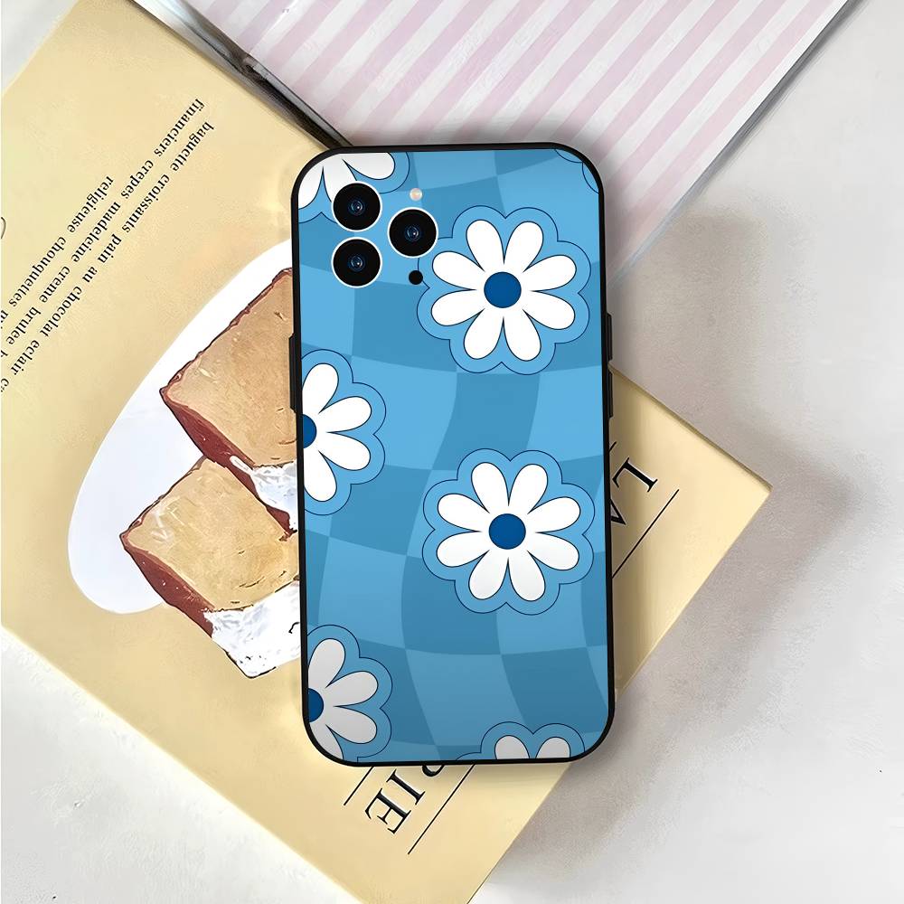 Flower Art For IPhone 15 16 14 Plus 13 12 11 17 Pro Max 17 Air Black Soft Phone Cover