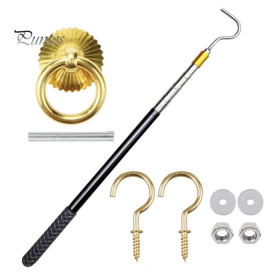 

Комплект для подъема лестницы. 64-дюймовая телескопическая система подъема лестницы на чердак. Комплект крюков для подъема лестницы из нержавеющей стали для тросов. 1 Set