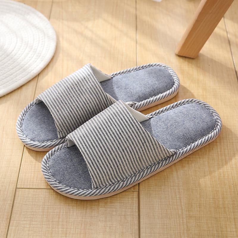 New spring and autumn floor slippers striped linen soft-soled home slippers casual non-slip fabric slippers