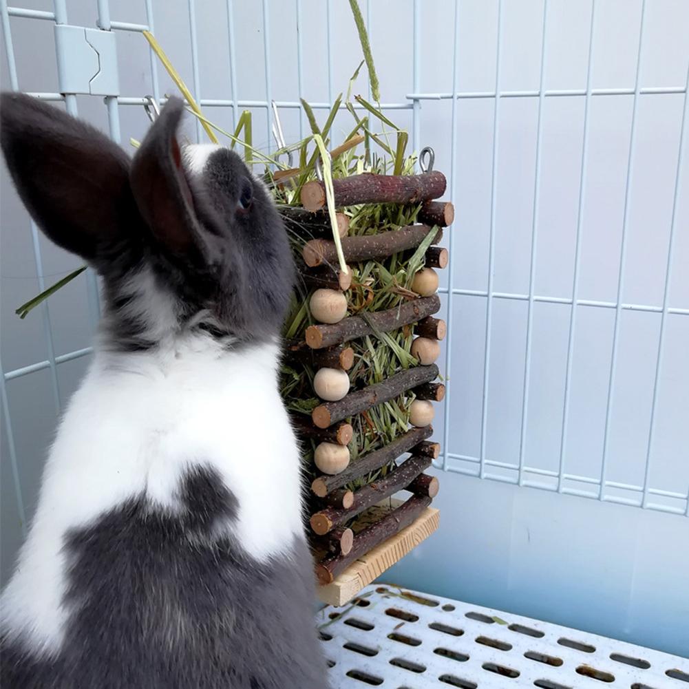 Wooden Hay Rack Bite-resistant Hanging Grass Frame Feeder Pet Supplies For Chinchilla Guinea Pig Rabbit