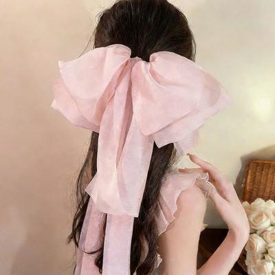 Women Hairpin Long Ribbon Oversized Bowknot Decor Spring Hair Clip Sweet Look Hair Styling Tool Hair Accessories