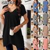 Women's Fashion Casual Solid Color Print Short Sleeve V Neck Blouses & Shirts