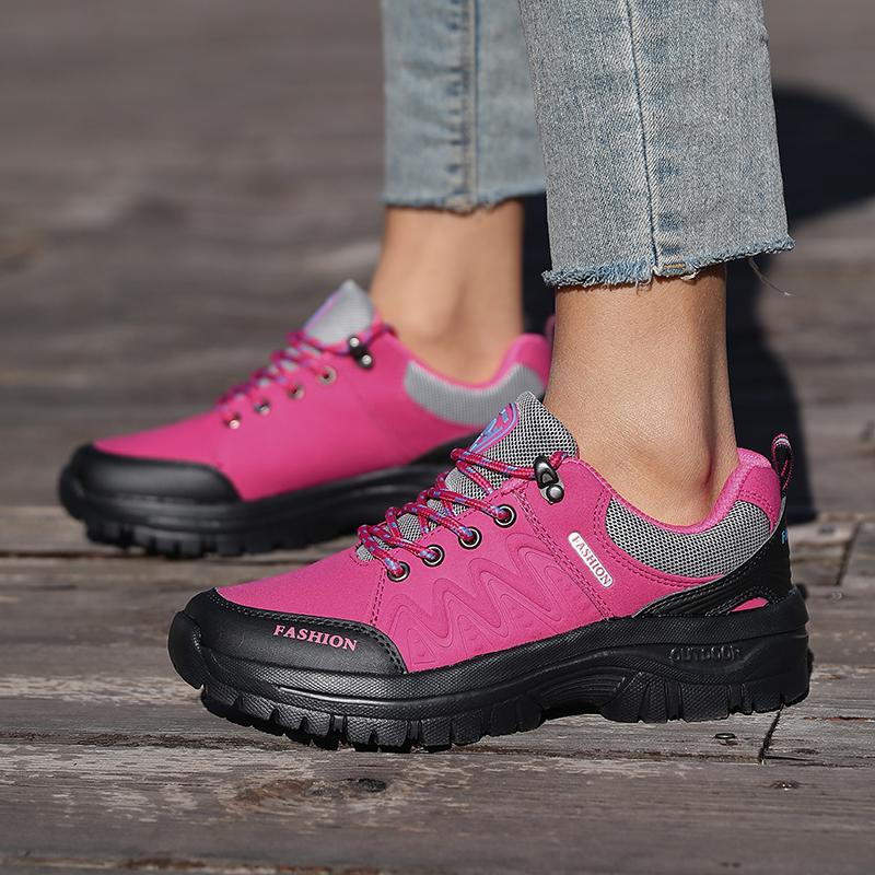 Ladies' Outdoor Hiking Shoes with Black and Pink Non Slip Soles Fashionable Sports Shoes Breathable Mesh Running Hiking Boots