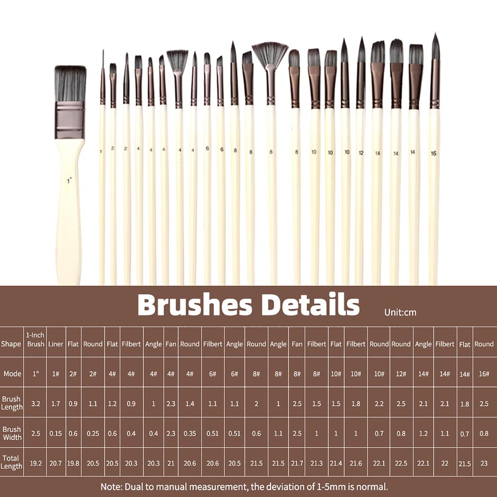 Artist Paint Brushes Set 23pcs Different Sizes Professional Paintbrush Nylon Hair Wooden Handle with Scraper Portable
