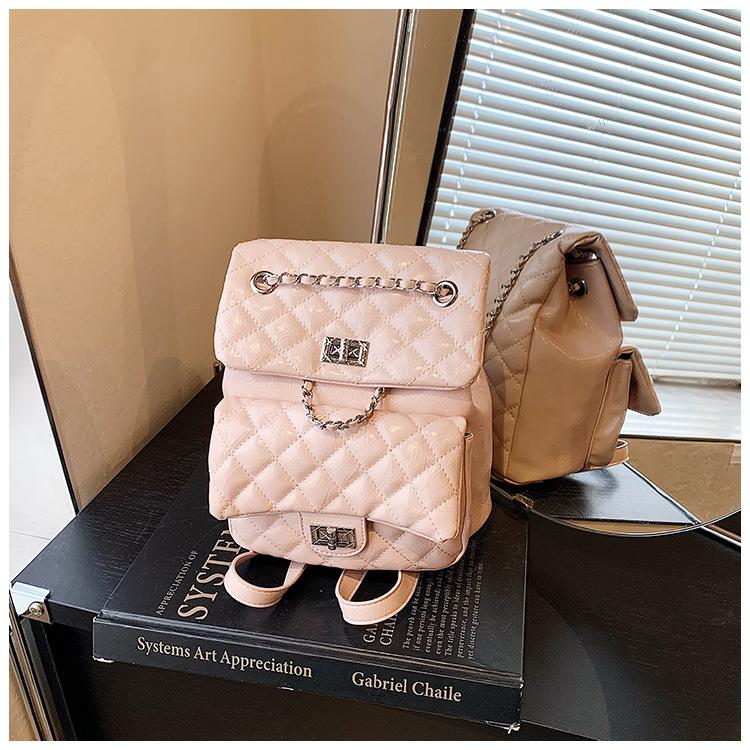 

2025 new backpack women s design sense fashion chain going out small backpack diamond women s bag рожевий