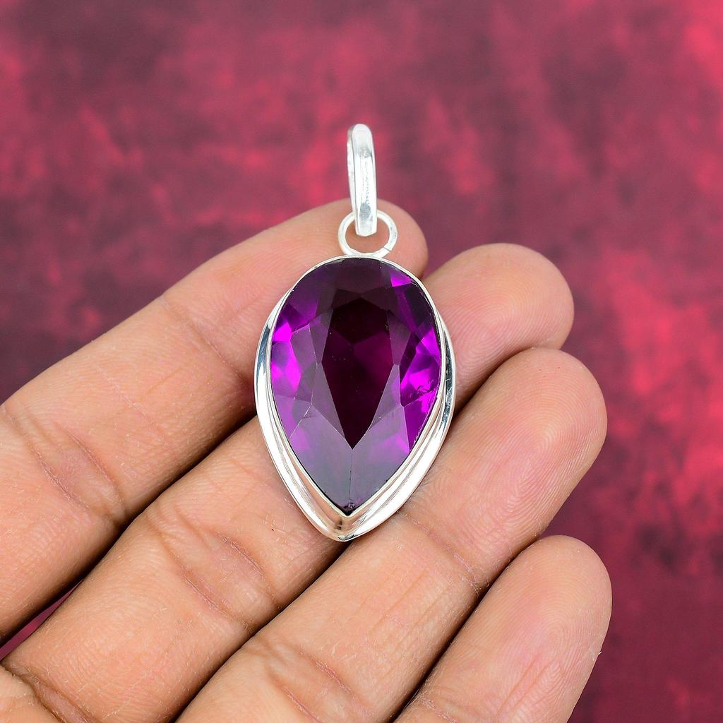 Pandantiv cu ametist roz, pandantiv cu pietre prețioase lucrate manual, bijuterii cu design unic pandantiv din argint 925
