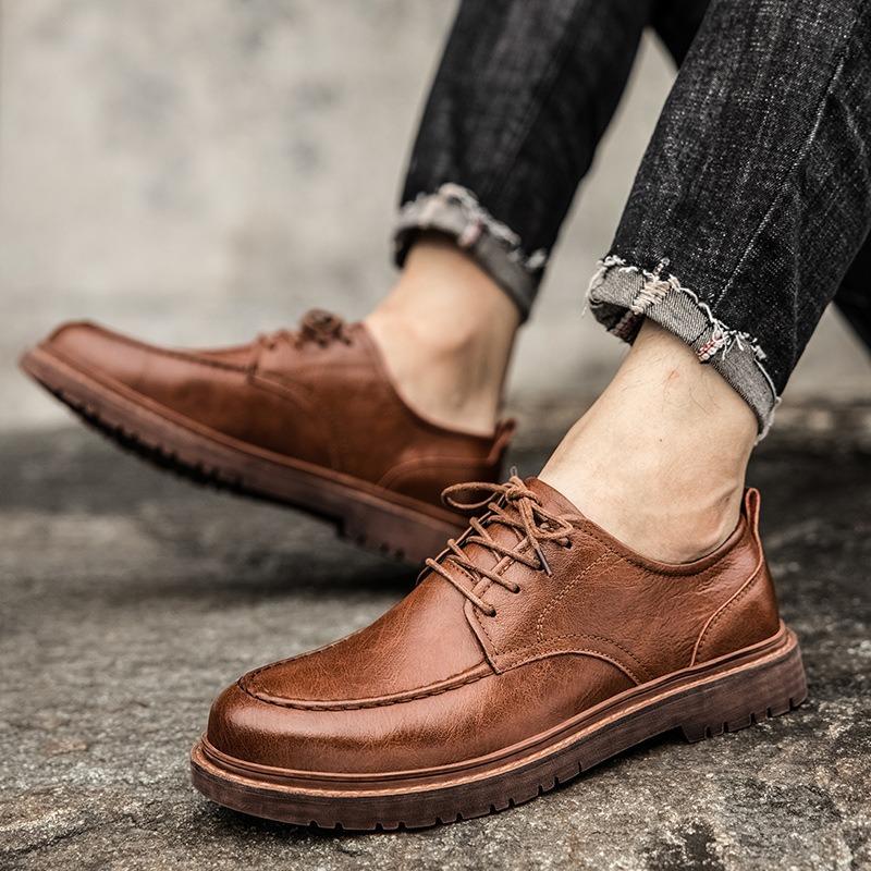 2021 New Men's Shoes Winter Trendy Shoes Men's Autumn and Winter Tooling Casual Leather Shoes Men's Versatile British Small Leather Shoes Men