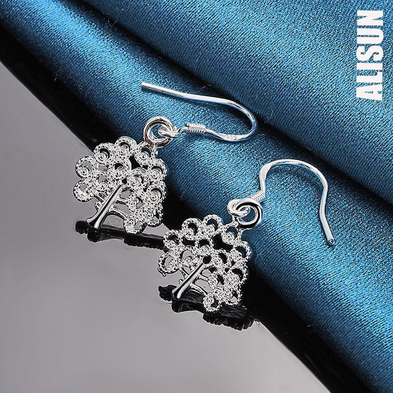925 Sterling Silber Baumförmiger Anhänger Piercing Ohrringe Modischer Hochzeitsschmuck