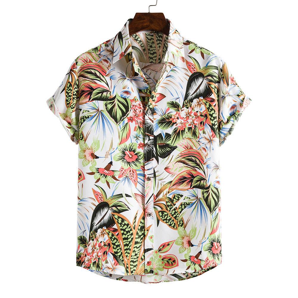 New 2025 Spring and Summer Men's Beach Shirt Hawaiian Short-sleeved Flower Shirt Men's E-commerce Supply
