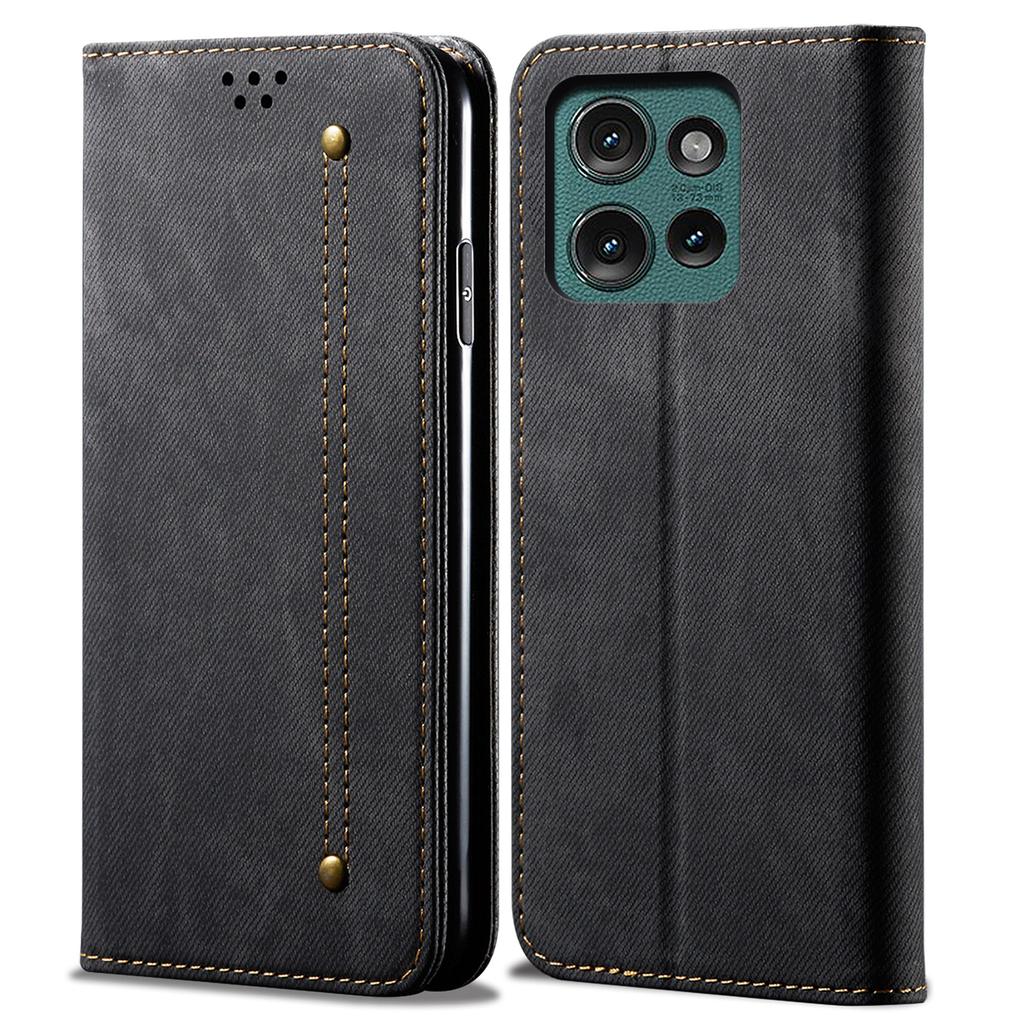 For Motorola Edge 50 5G Case Jeans Cloth Texture Anti-Scratch Leather Stand Phone Cover