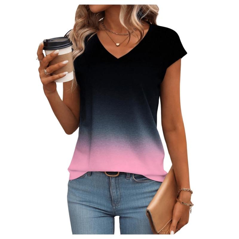 

Summer Fashion Gradient 3D Print T-Shirts Women s V-Neck Short Sleeve T Shirt Y2K Tee Oversized Harajuku Tops Female Clothing S