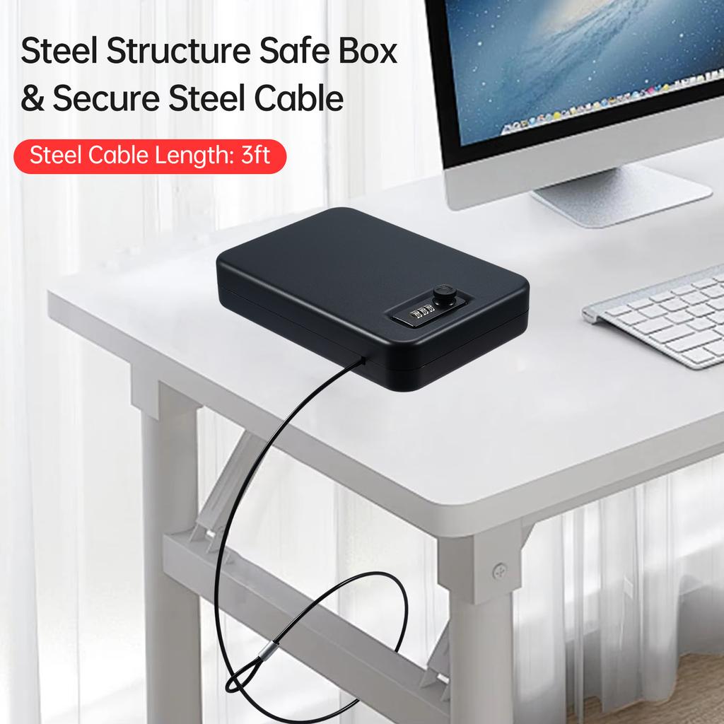 Small Safe Box Portable Travel Lock Storage Cabinet 3digit Password Case with Security 3Ft Steel