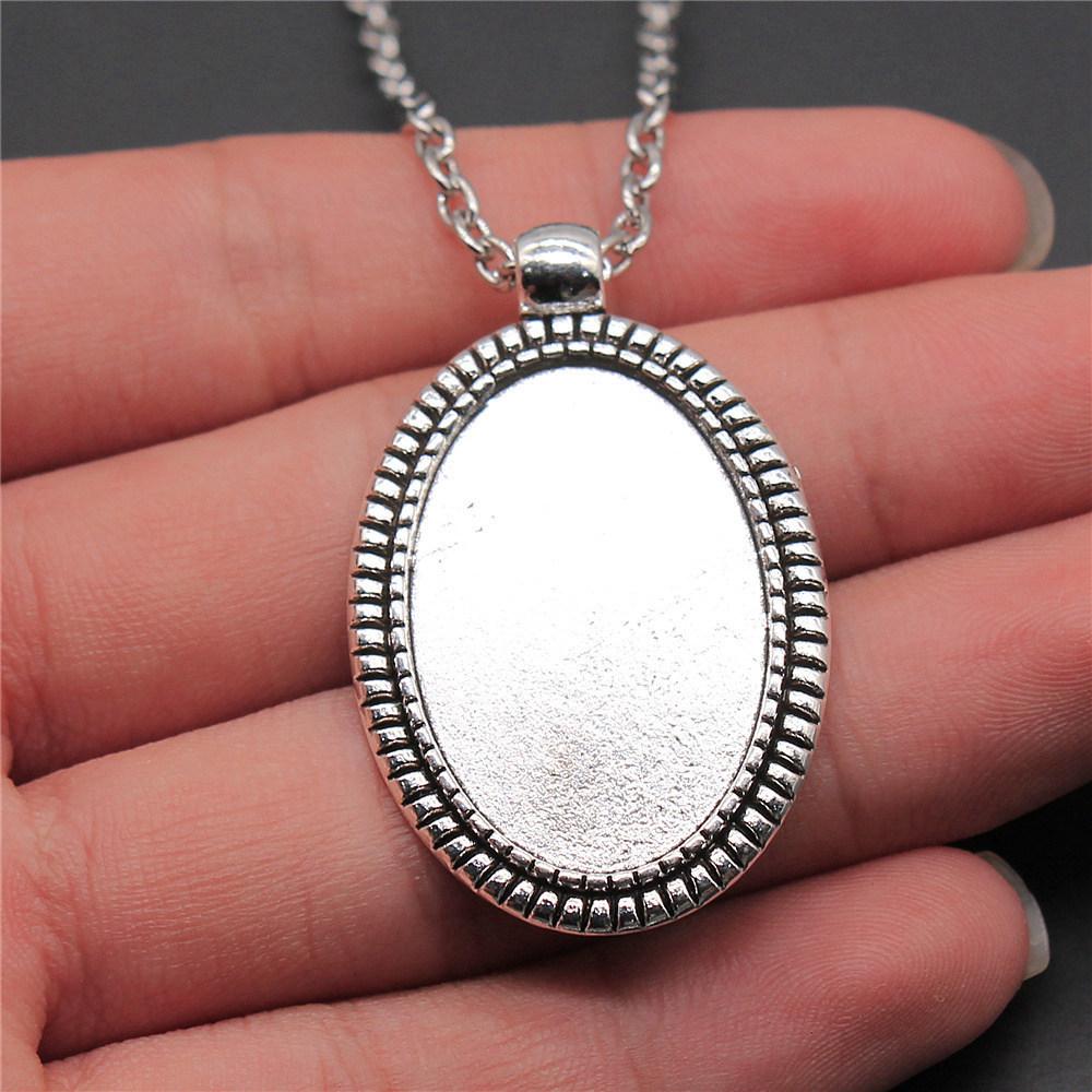 45cm Or 70cm Long Chain Necklace Oval Glass Cabochon Base Setting Tray Minimalist Jewelry Components QN054