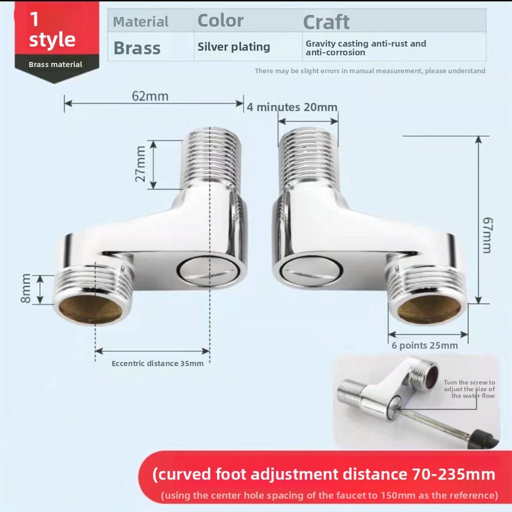 2pcsStainless Steel Angled Curved Foot 360° Rotatable Angle Adjustment Shower Faucet Adapter Wall Mounted Eccentric Screw Corner
