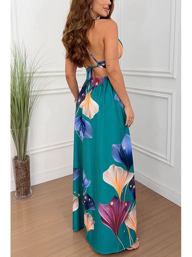 2026 Spring/Summer Women's Floral Split Dress - European & American INS Style for Vacations and Parties