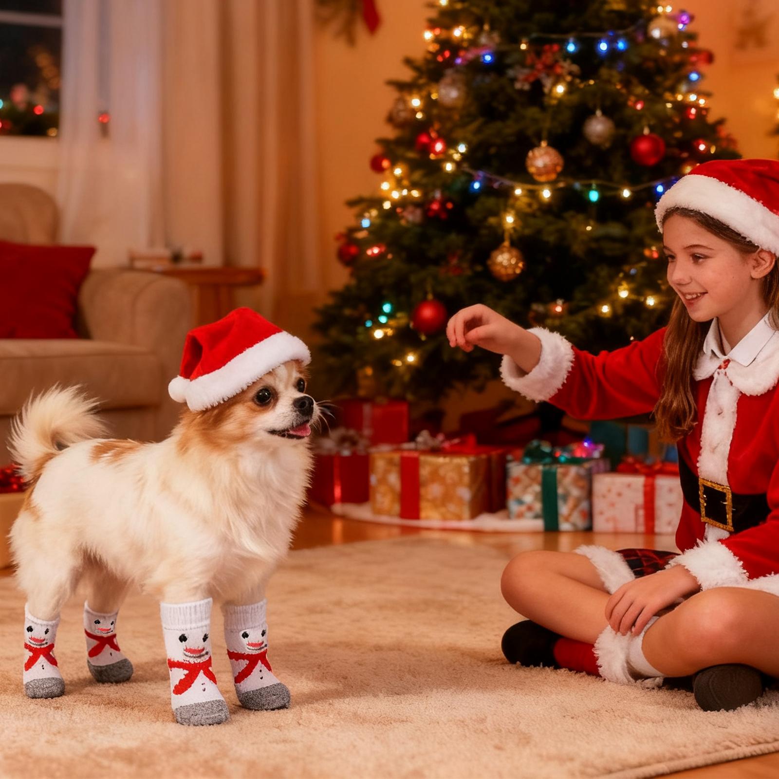 

Christmas Socks, Santa, Snowman, Covers, Teddy Bear, Scratch, Dirt, Small Dog Pet Christmas Pet Socks S красный