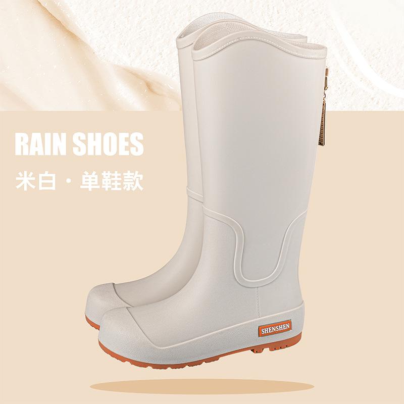Fashion Rain Boots Women's High Rain Shoes Outdoor, Winter Waterproof and Warm Long Rain Boots