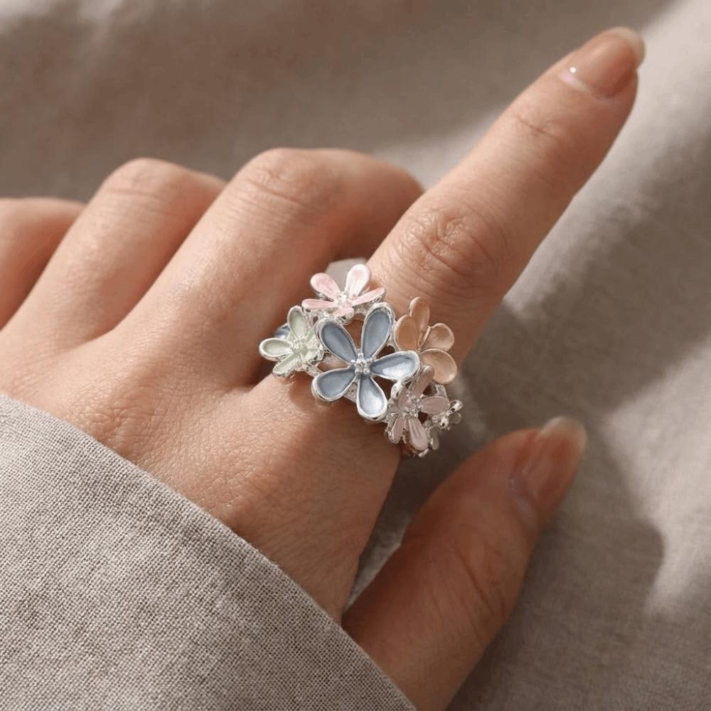 Painting Oil Stretch Ring Petal Opening Ring All-match Flower Ring Girl