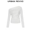 UR Women's Oblique Shoulder Pleated Long Sleeve T-shirt