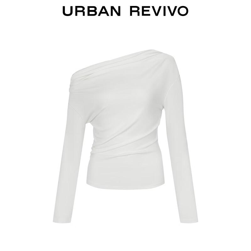 UR Women's Oblique Shoulder Pleated Long Sleeve T-shirt