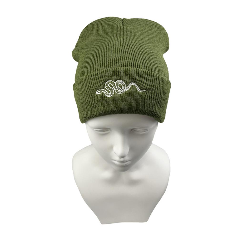 1pcs Knitted Hat, Hip-Hop Style, Stylish Snake Embroidered Knitted , Warm Woolen Hat For Men And Women Cap Green Black