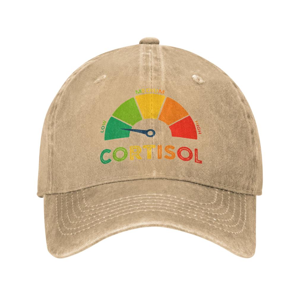 Low Cortisol Levels V Meme Funny Baseball Caps Unisex Women Distressed Washed Snapback Hat Science Wellness Travel Adjustable Fit