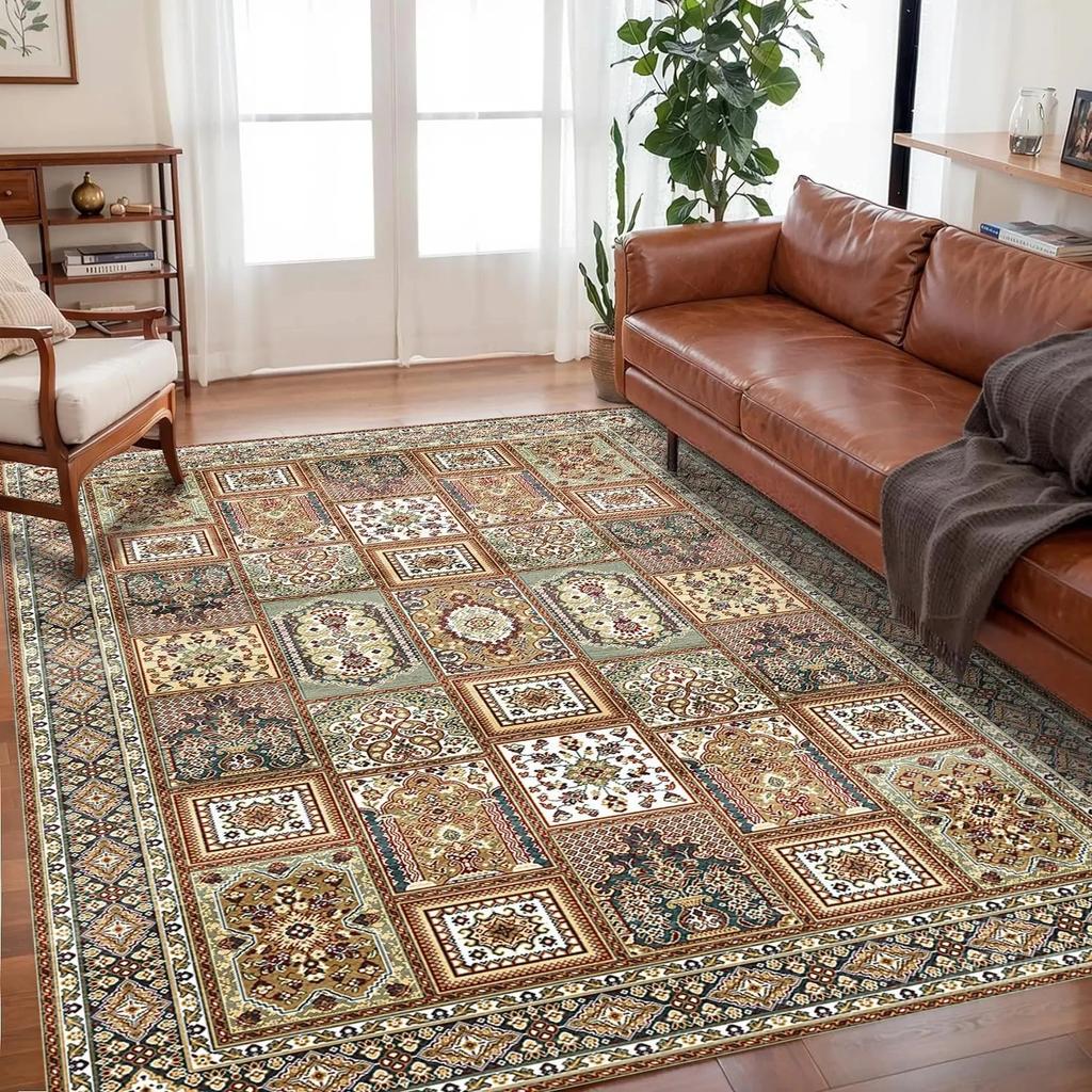 Vintage Ethnic Rug Stain-Resistant and Durable Bedside Rug for Bedroom, Sofa and Recliner Rug for Living Room Home Decor