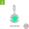 Light Blue Shell Luminous Beads Diy Pendant, Ocean Wind Charm Luminous Stone S925 Silver Bracelet Beaded.