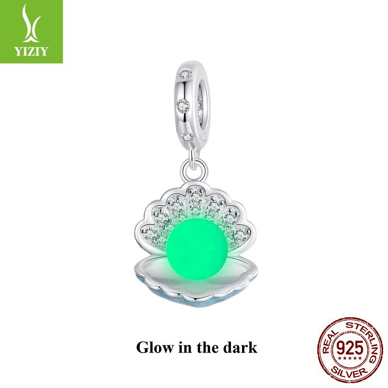 Light Blue Shell Luminous Beads Diy Pendant, Ocean Wind Charm Luminous Stone S925 Silver Bracelet Beaded.
