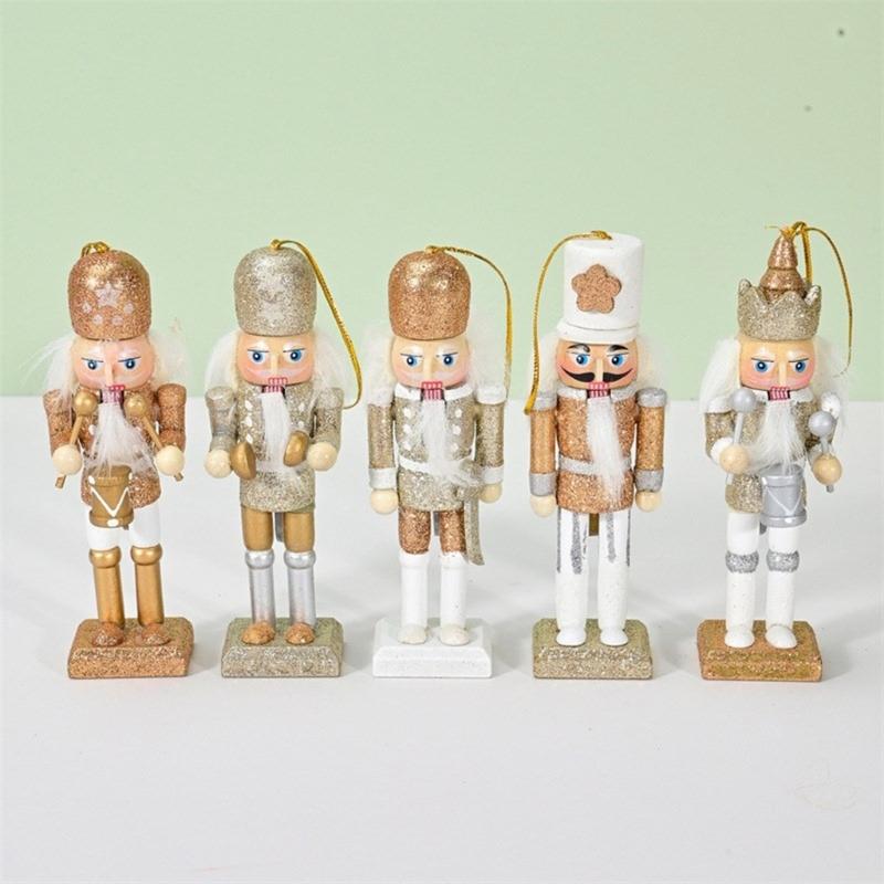 Stylish Nutcrackers Display Ornament Unique Wood Nutcrackers Desk Decoration with Gold and Silver Highlight for Party