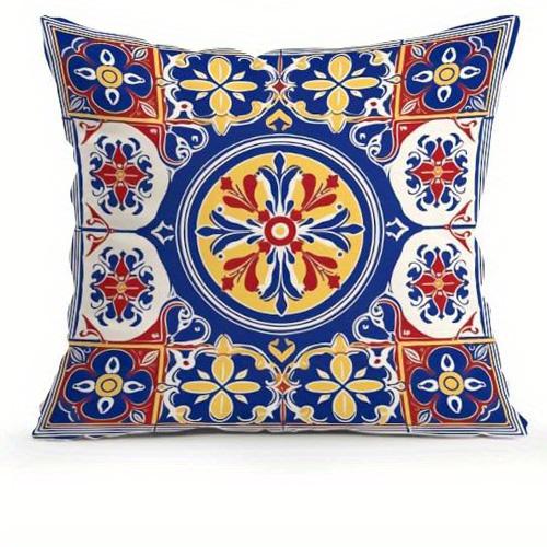 Home Decor Vibrant Floral Tiles Pattern Pillow Covers Pattern Cushion Cover Suitable for Sofa Bedroom Car Pillow Cover