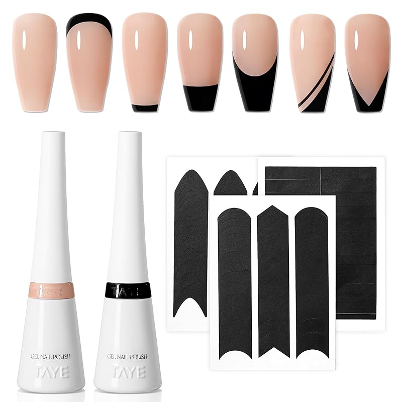 TAYE Jelly Nude Black French Gel Nail Polish Set, 2 Colors Black, Jelly Nude Gel Nail Polish for French Tip Nails Art Nail, LED Required UV, Art Jelly Nude Black