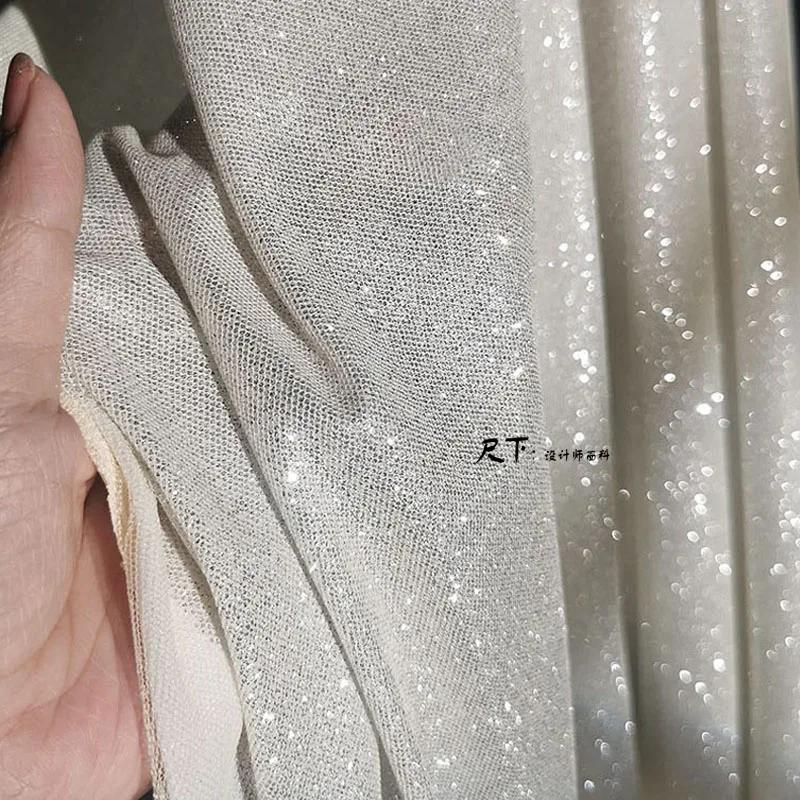Super Glitter Tulle Fabric Knitted By Meters for Designer Clothing Dresses Sewing Shiny High-grade Cloth Anti-wrinkle Thin Drape