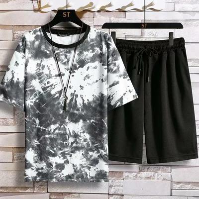 Traje deportivo informal para hombre, novedad de verano de 2023, camiseta de manga corta de seda de hielo, conjunto de pantalones cortos, ropa elegante a juego para hombre