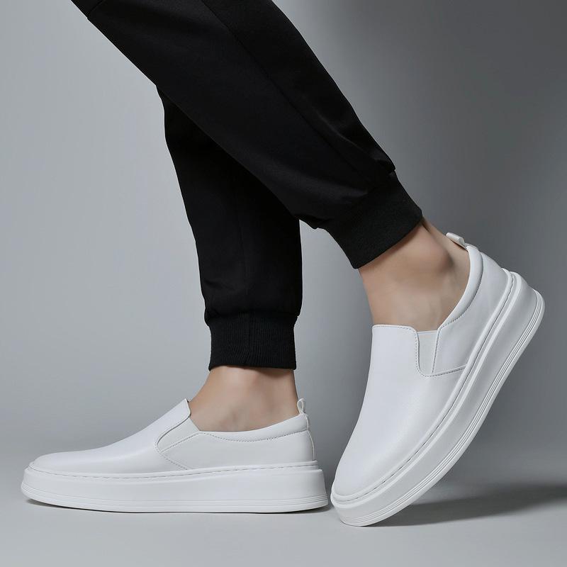 Men s Genuine Leather Slip-on Loafers, Breathable, Large Sizes 45-47, Versatile Pull-on White Shoes 39