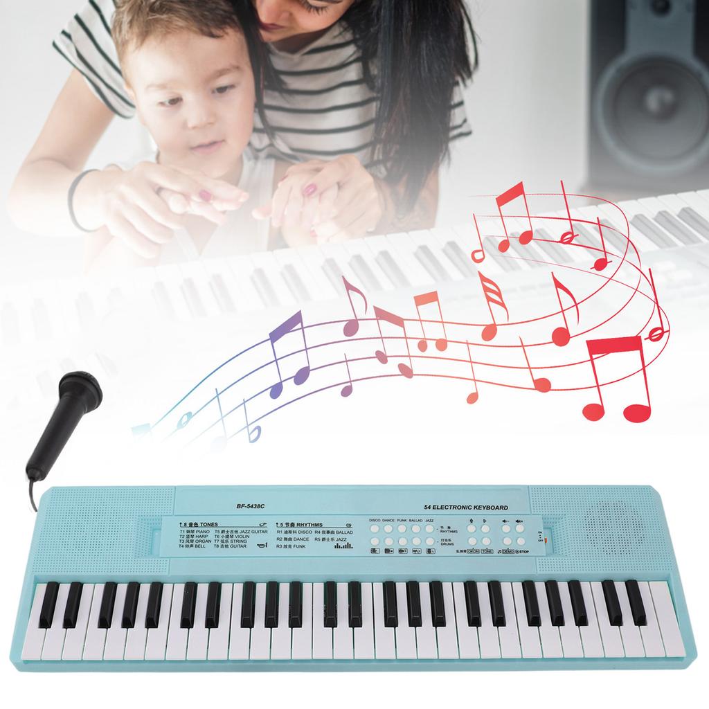 54 Key Keyboard Piano Smoothly Plastic Keyboard Piano Portable Dual Power Supply System Electric Piano Keyboard with Microphone for Kids