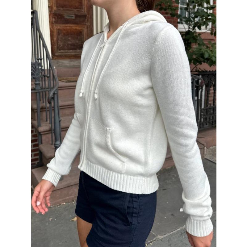 Modische und schlichte einfarbige Sweatshirt-Jacke mit langen Ärmeln, Woll-Damenbekleidung, 2025 Herbst und Winter, mit Kapuze, kurz, vielseitiges Oberteil