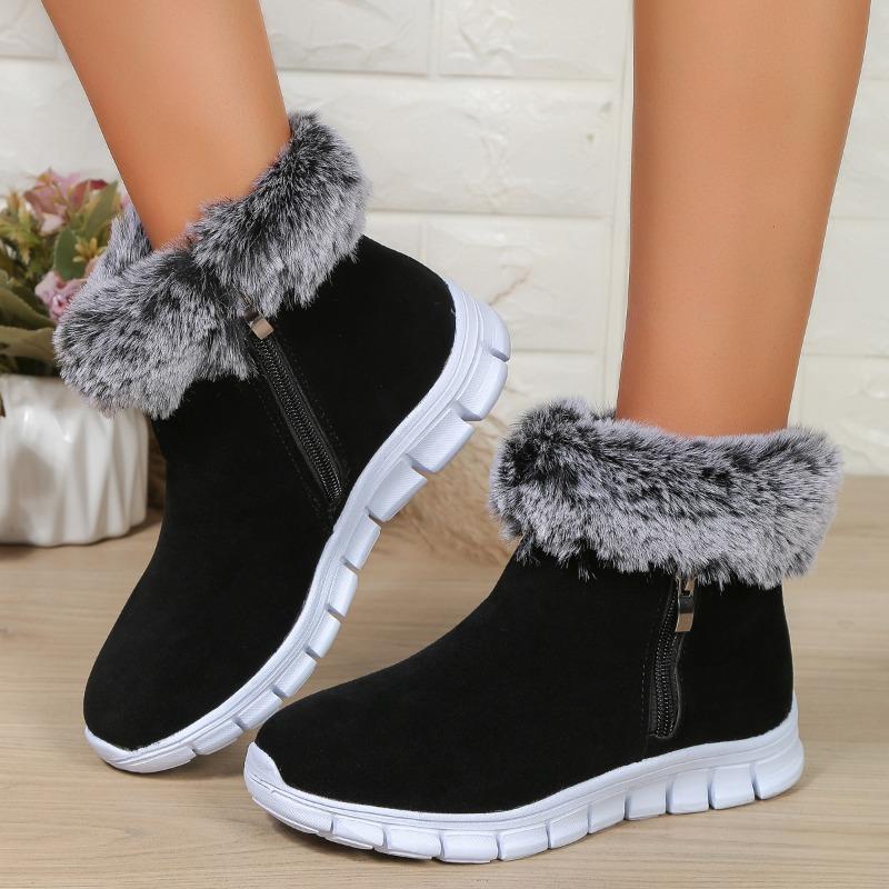 

Mao Mao neckline snow boots women s large size new winter thickened short boots piled warm flat cotton shoes 43 чёрный